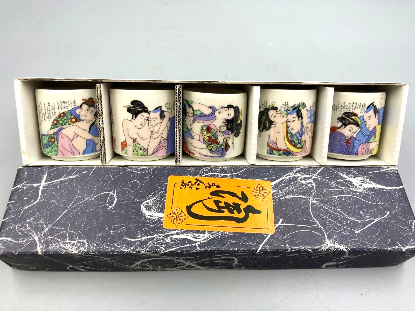 Japanese Shunga Sake Cups with Kama Sutra Erotic Scenes