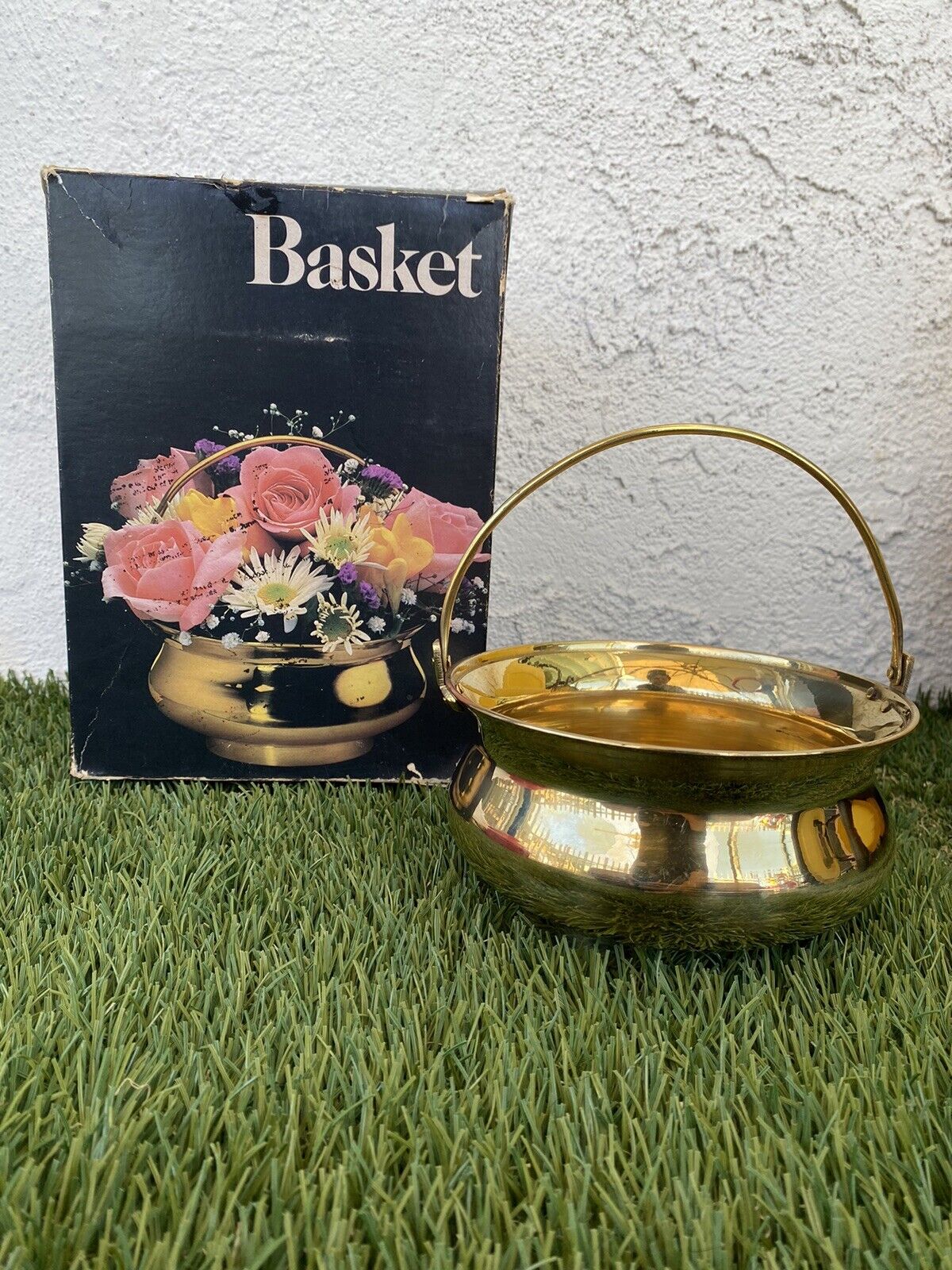 Vintage Leonard Solid Brass Basket Planter