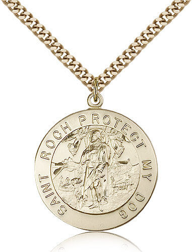 Saint Roch Medal For Men - Gold Filled Necklace On 24 Chain - 30 Day Money B...