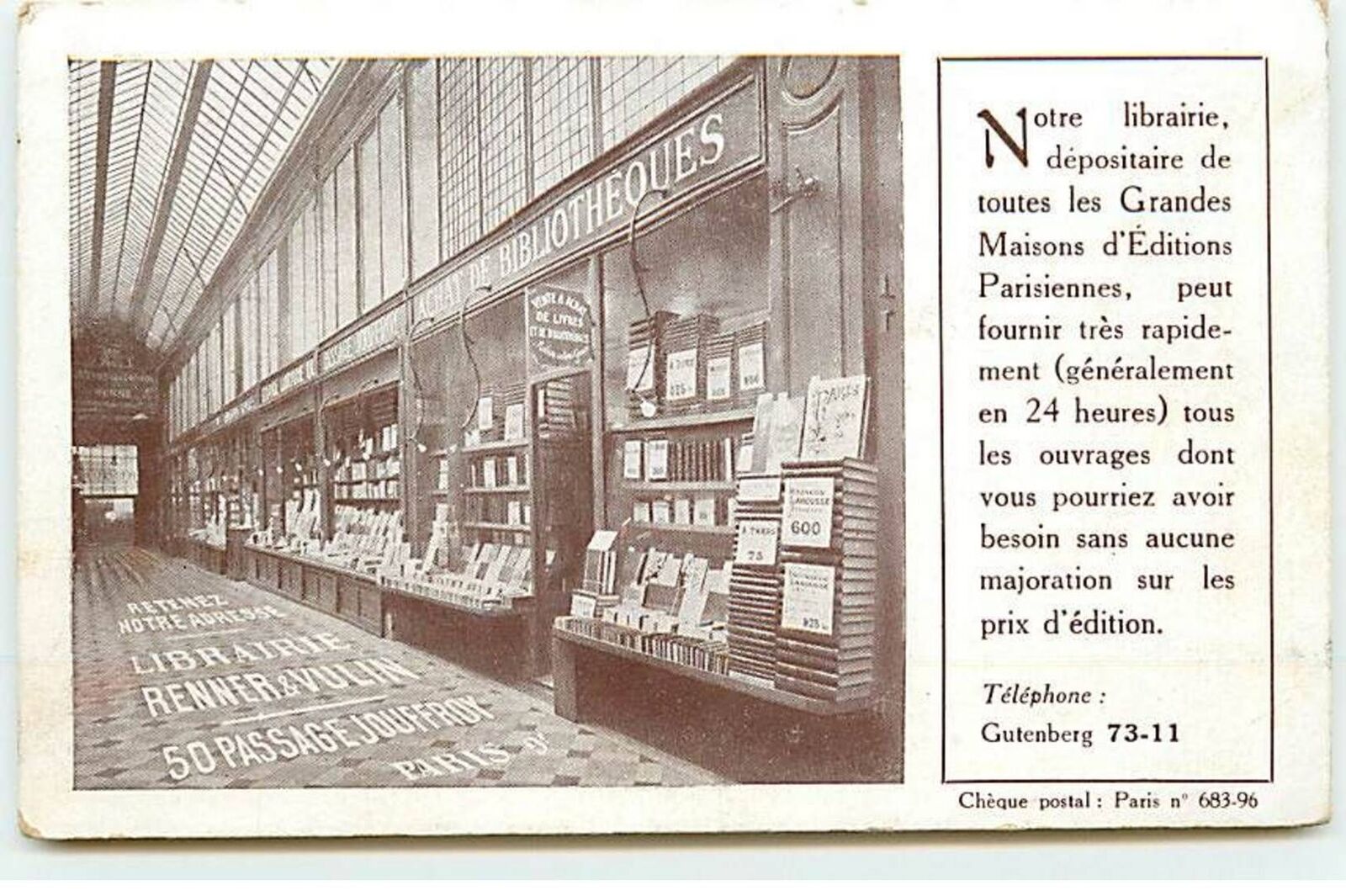 PARIS IX - Renner & Vulin Bookstore - 50 Passage Jouffroy