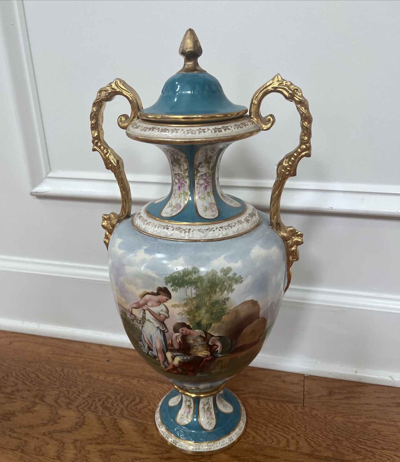 Large Antique 19thC English Porcelain Scenic Vase Porzellan Scene England