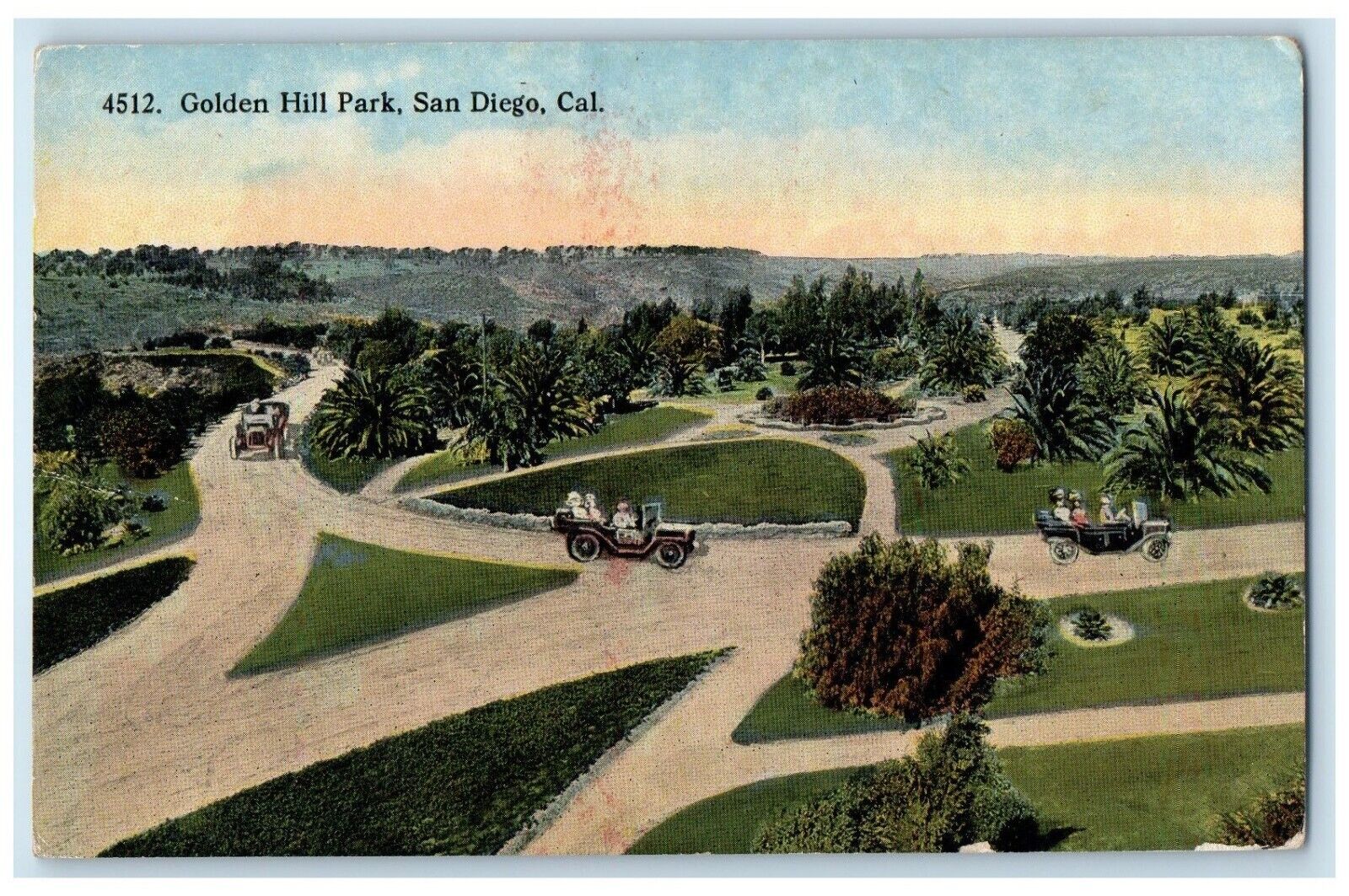 c1910 Golden Hill Park Classic Cars Road San Diego California Vintage Postcard