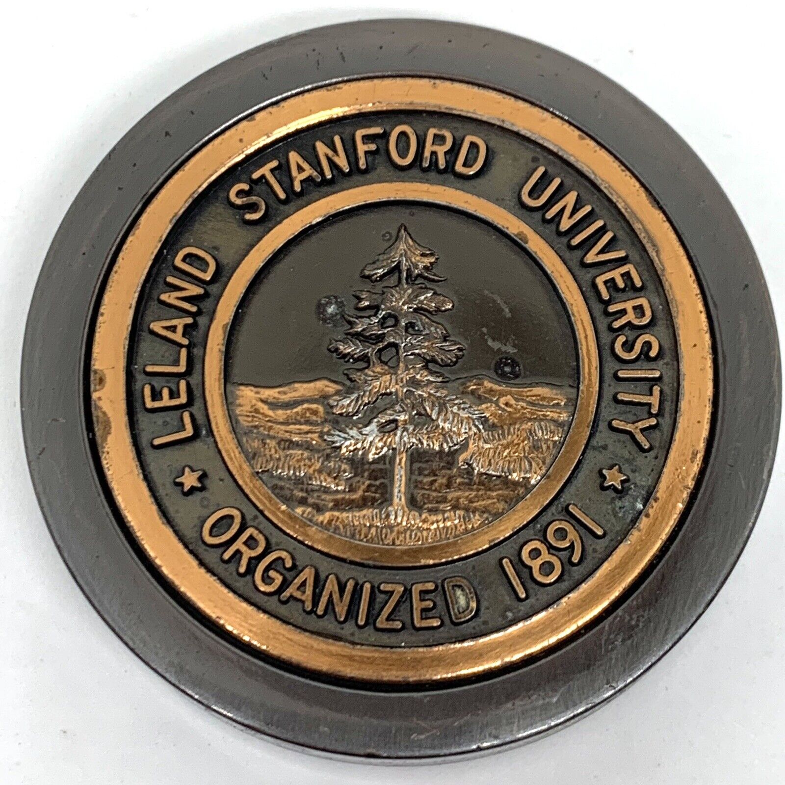 Leland Stanford Jr. University Palo Alto Brass Paperweight Crest Seal