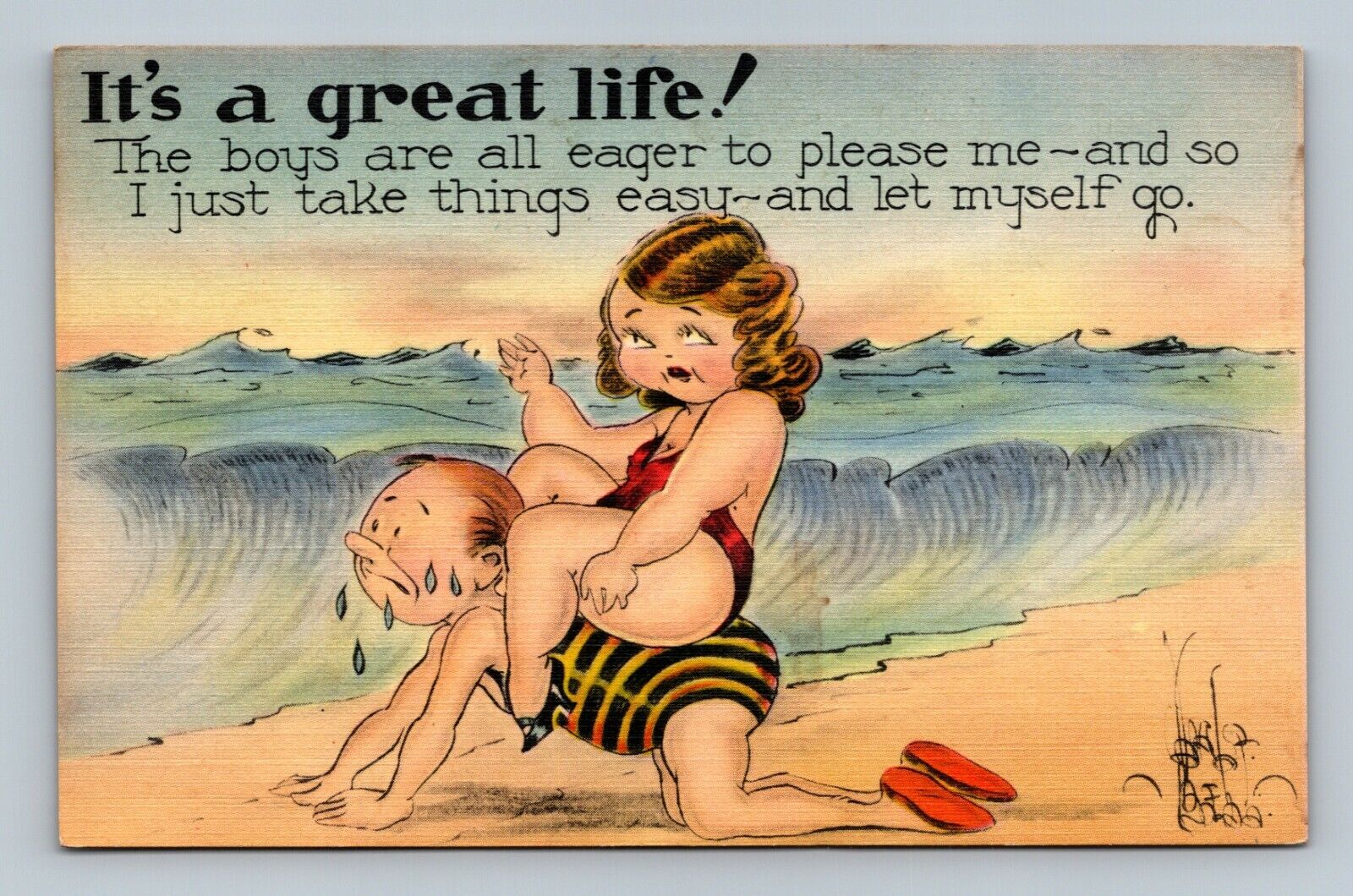 IT'S A GREAT LIFE VINTAGE ARTIST SIGNED POSTCARD