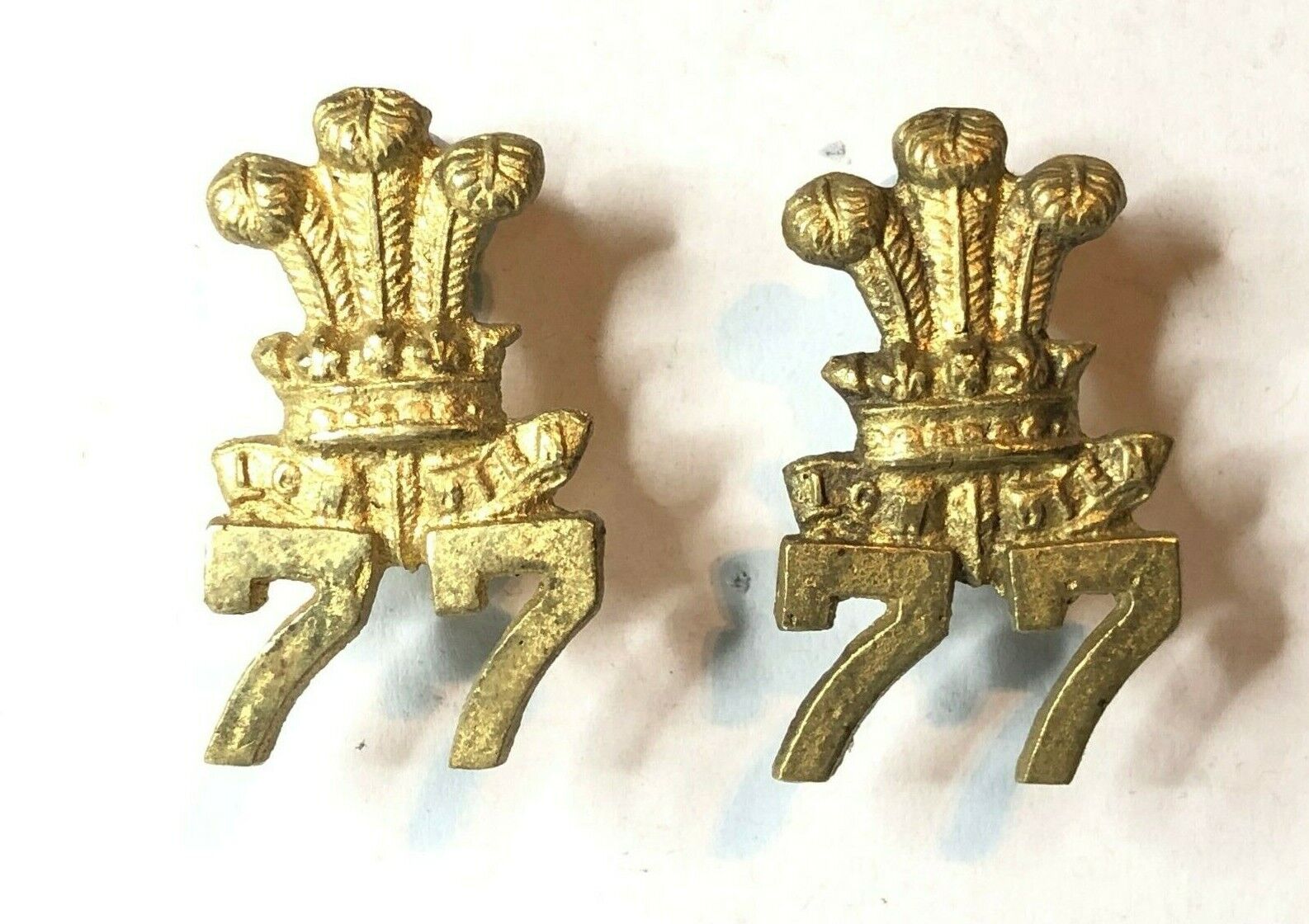 WW2 British indian Army 77th infantry brigade Cast Collar Badge pair original