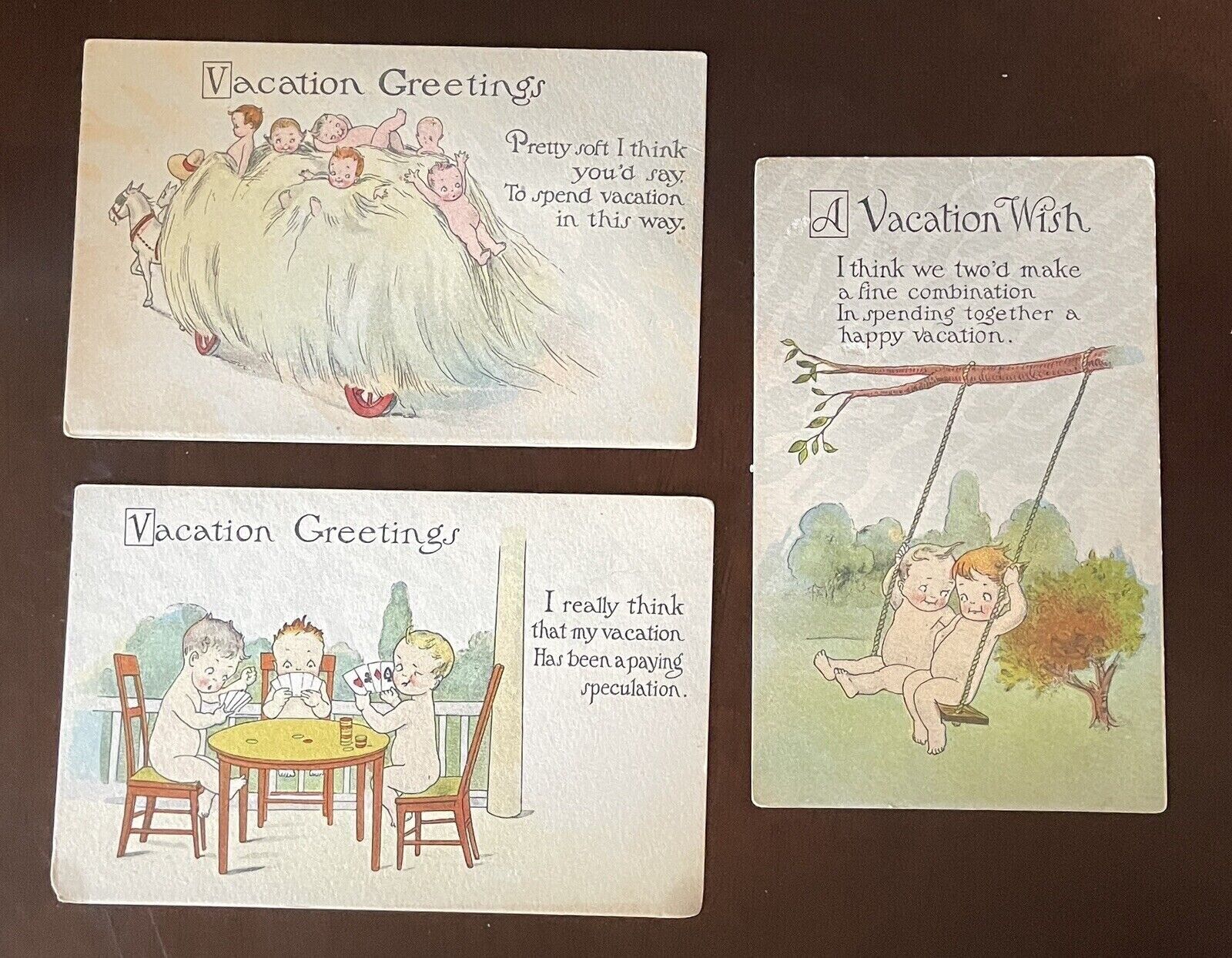 Vintage Early 1900’s Postcards children Poker Game Swing Hayride Vacation