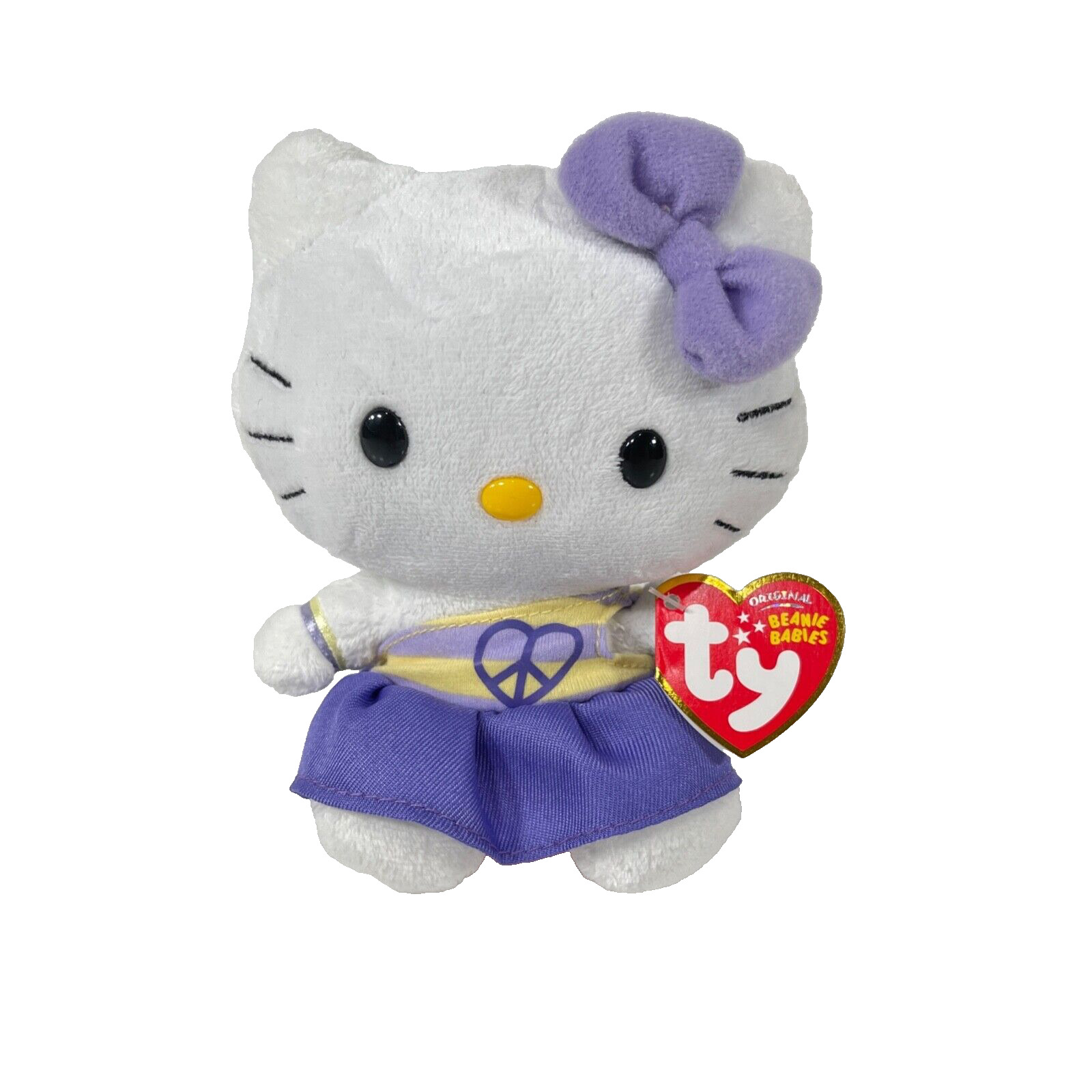Ty Hello Kitty Beanie Babies PURPLE HEART PEACE SIGN Plush 6\