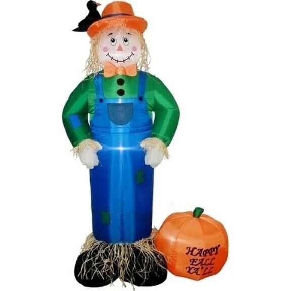 7\' AirBlown Thanksgiving Scarecrow Standing Next To Pumpkin Yard Inflatable NIB
