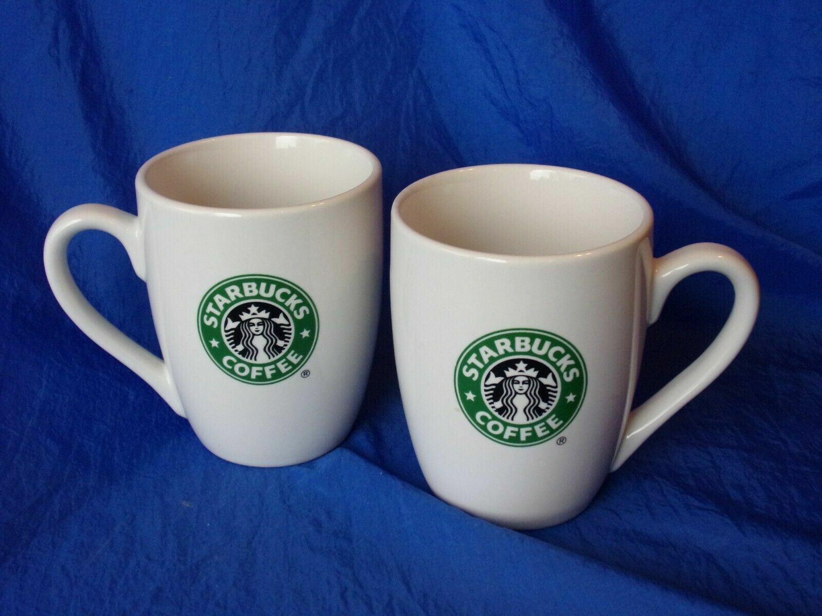 STARBUCKS Pair 10oz Ceramic Tapered Coffee Mug White w/ Green Mermaid Logo (x2)