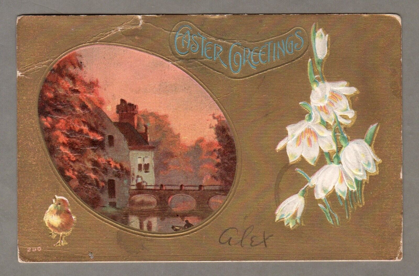 Early 1900s Easter Postcard, Metallic Gold, Antique Vintage Retro, Embossed