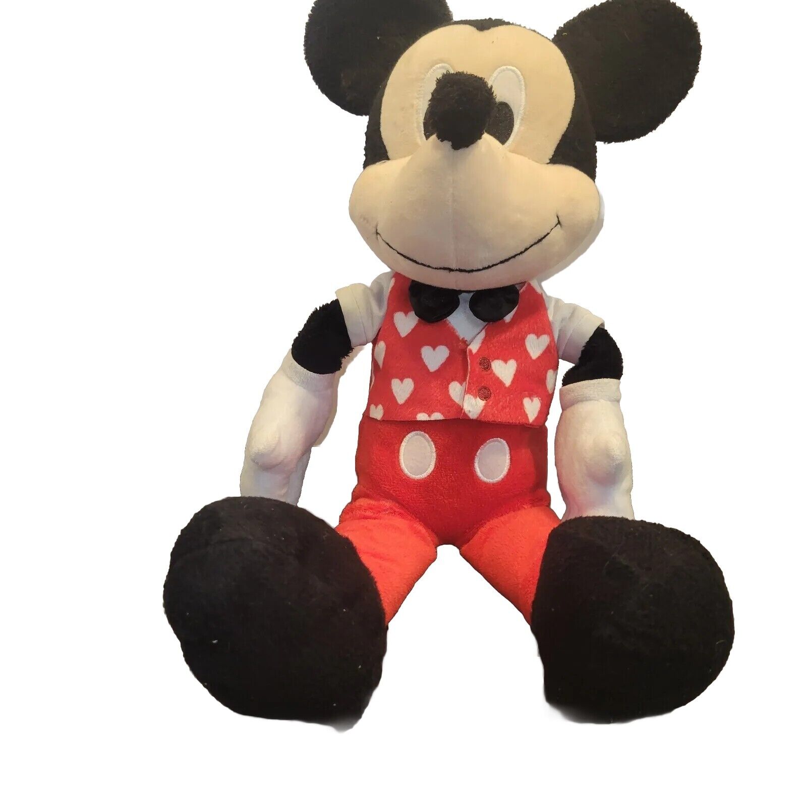 Large Vintage Disney Mickey Mouse In White And Red Heart Shaped Vest Stuffed Toy