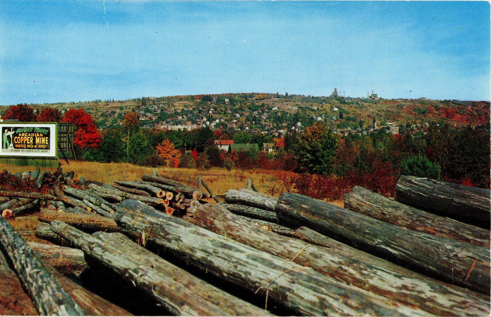 Postcard Lumber Yard, Houghton & Hancock, Michigan, Copper Country 1957 Logging