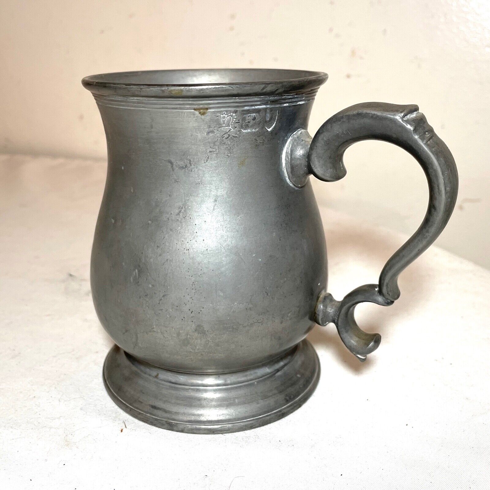 rare antique 18th century 1700\'s handmade pewter beer mug stein touch mark early