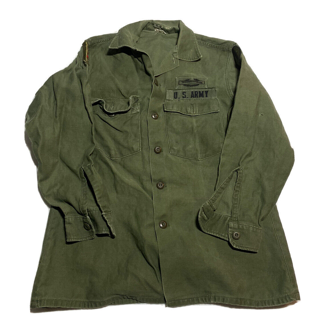Vintage 70s US Military Vietnam Era Sateen OG 107 Class 1 Shirt 15.5x31 C8