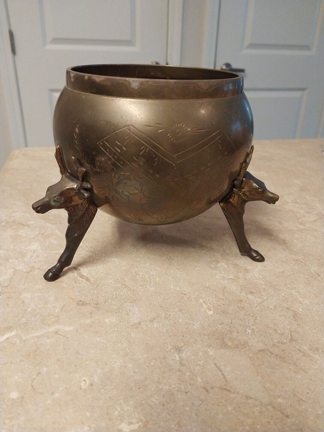 Antique/ Vintage Bronze Copper 3 Leg Deer Pot Made In India 