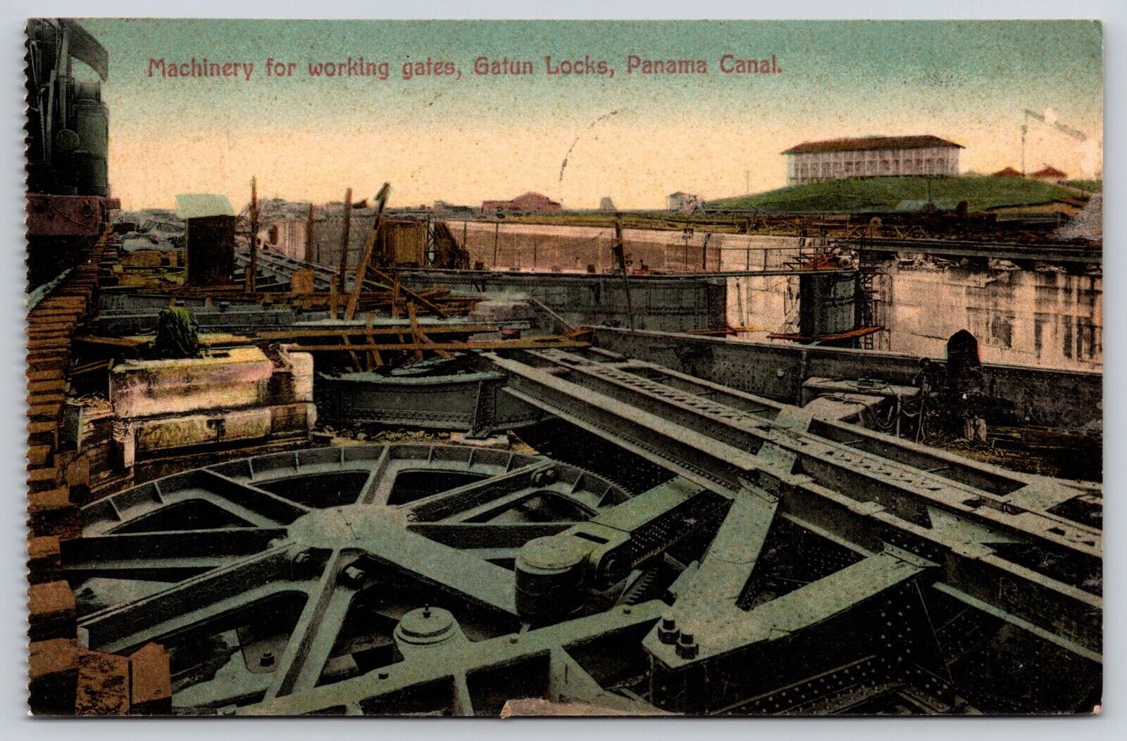 Panama Canal Machinery for Working Gates Gatun Locks 1913 Postcard A1