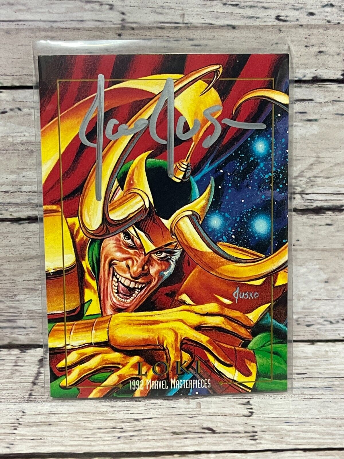 LOKI #50 Skybox 1992 Marvel Masterpieces Card Signed by JOE JUSKO