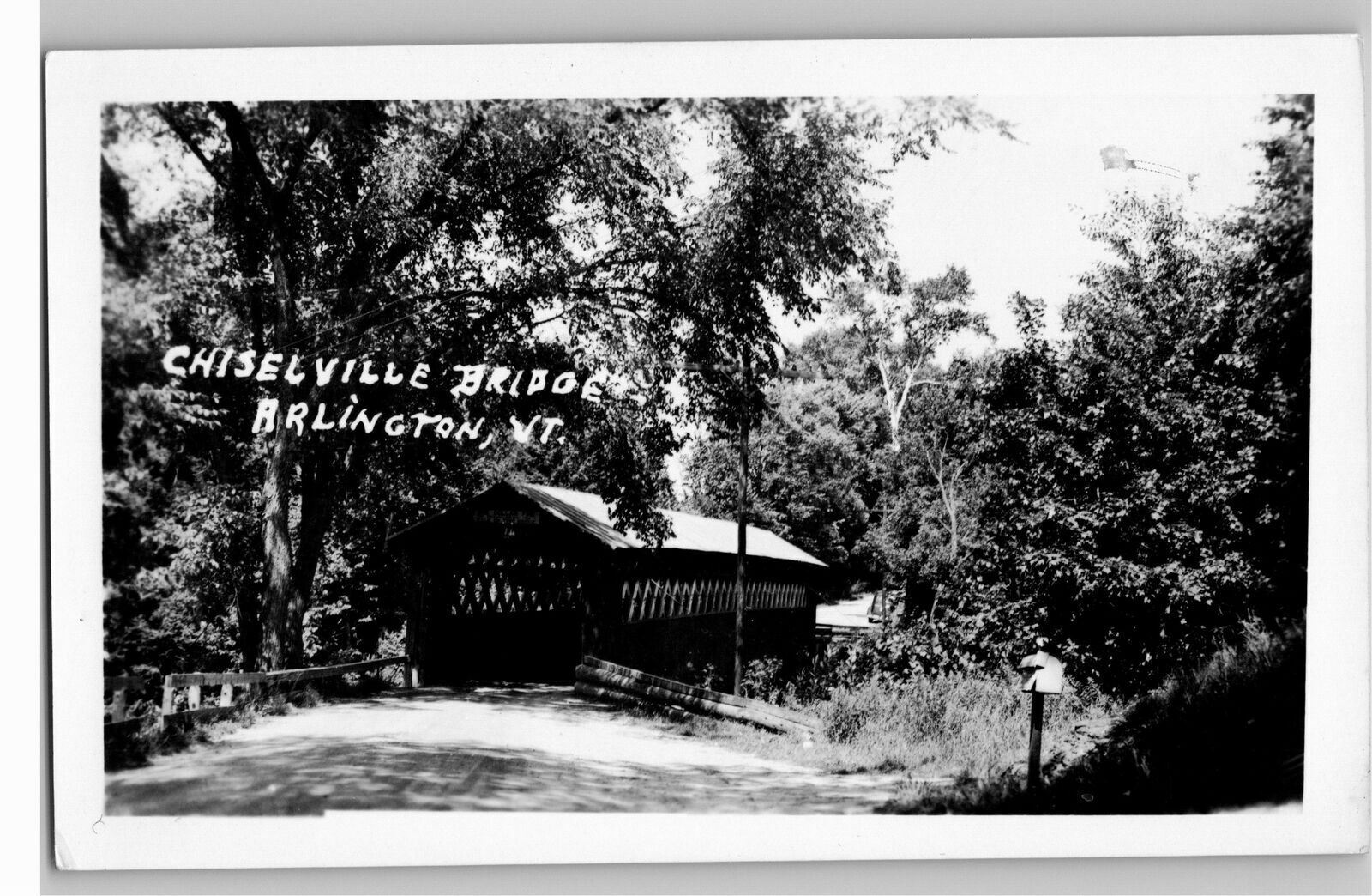 Postcard RPPC Covered Bridge Chiselville Bridge Arlington VT B&W C1930 Vintage