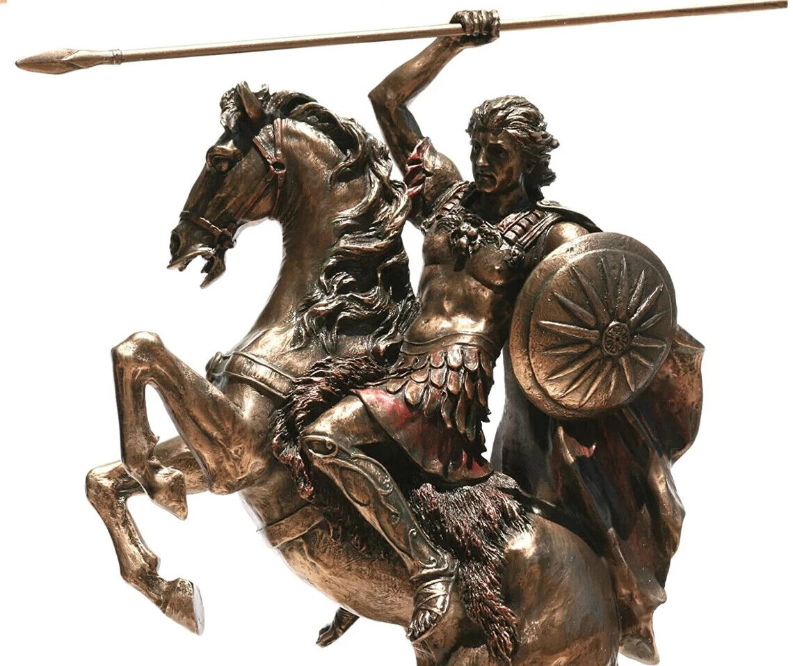 Alexander the Great on Horse Macedonian King Warrior Statue Sculpture