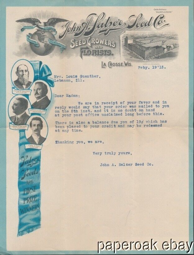1915 John A. Salzer Seed Co. La Crosse, Wisconsin Advertising Letter
