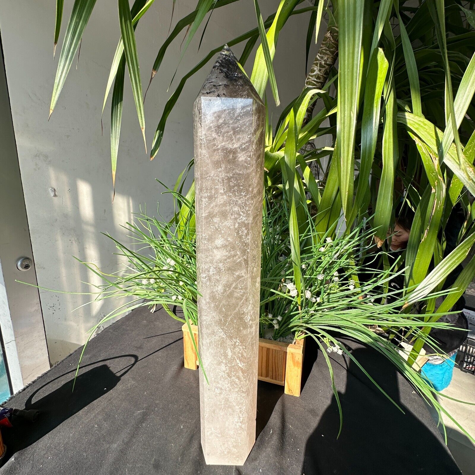7.15LB TOP Natural black tourmaline Quartz obelisk Crystal wand point Healing