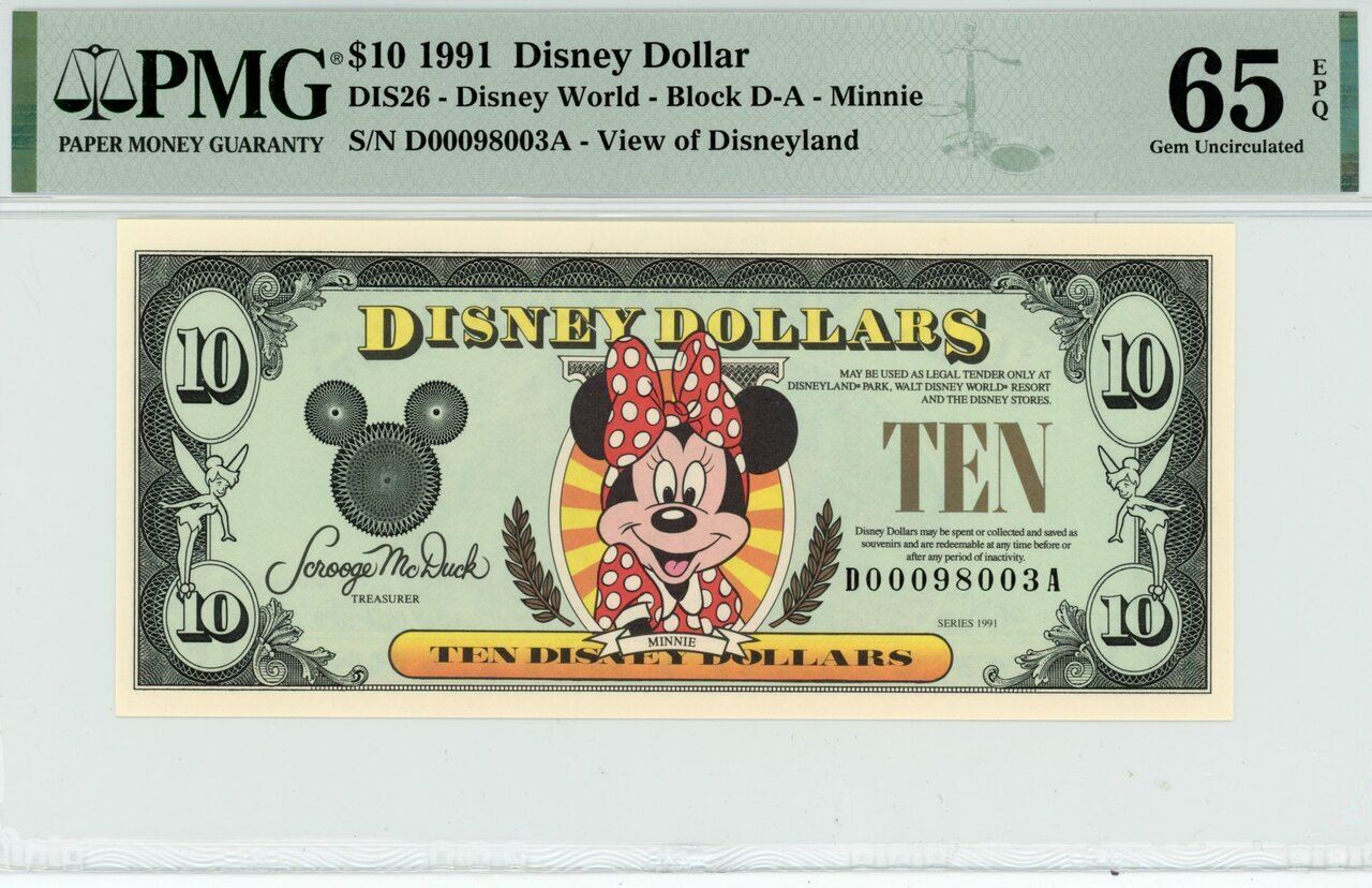 1991 $10 Disney Dollar Minnie PMG 65 EPQ (DIS26)