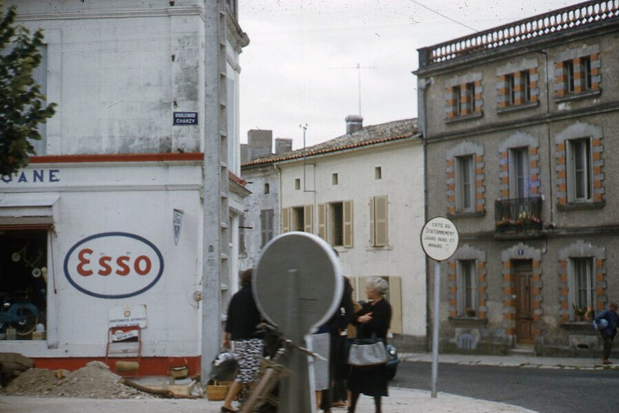 Vintage 35mm Slide Kodachrome 1962 Women Outside Esso Station France