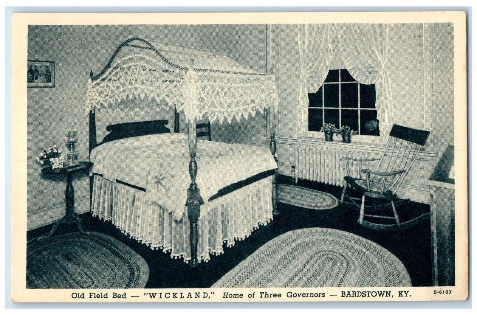 c1920's Old Field Bed Wickland Home Three Governors Bardstown Kentucky Postcard
