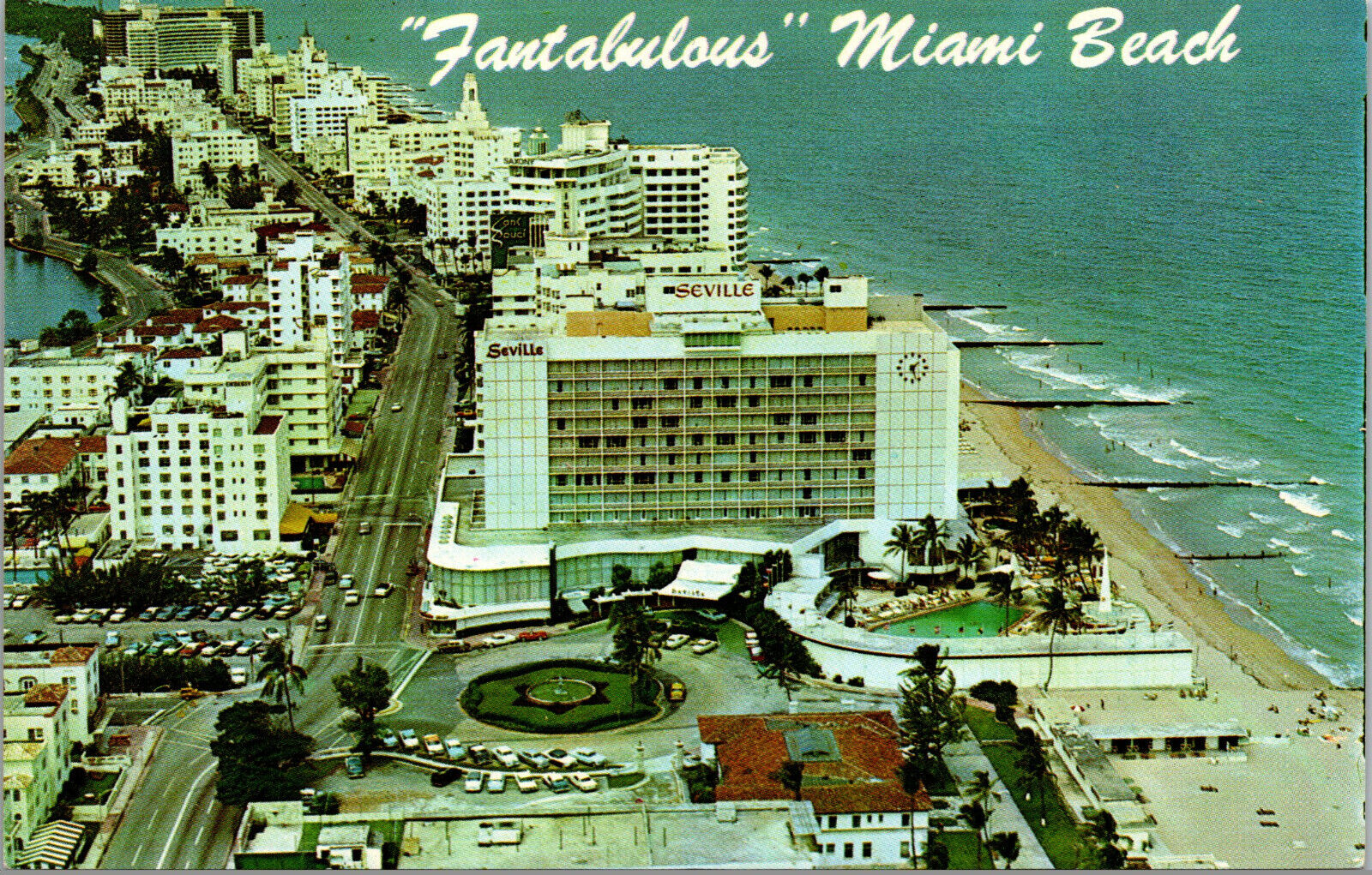 Vtg 1960s Miami Beach Looking North from Seville Hotel Florida FL Postcard