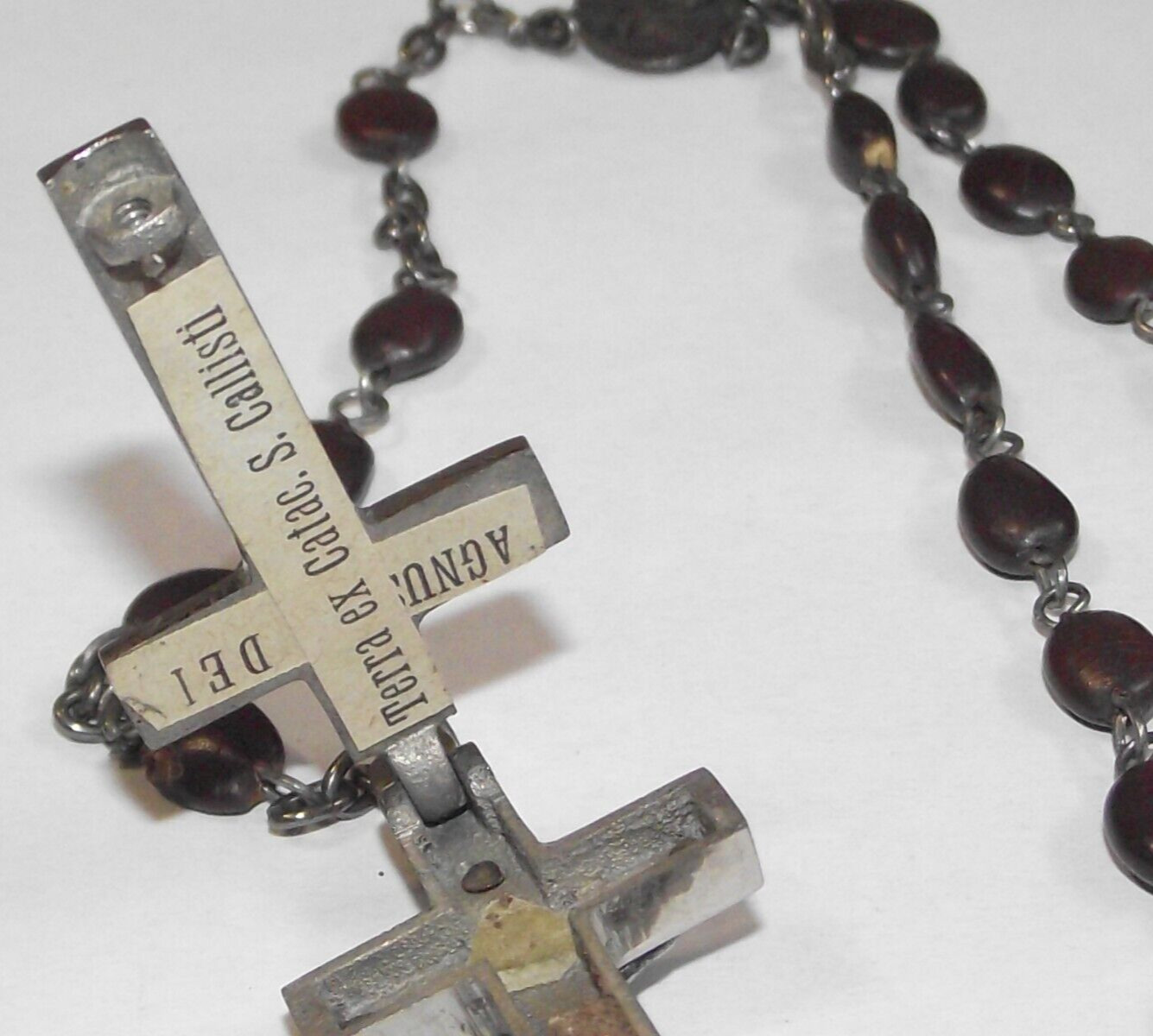 Vtg Saint Callisti Callisto relic wood crucifix cross reliquary rosary pendant