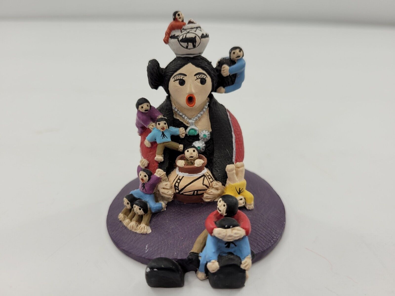 Native American Storyteller Figure With 11 Children, Hand Painted 3.5\
