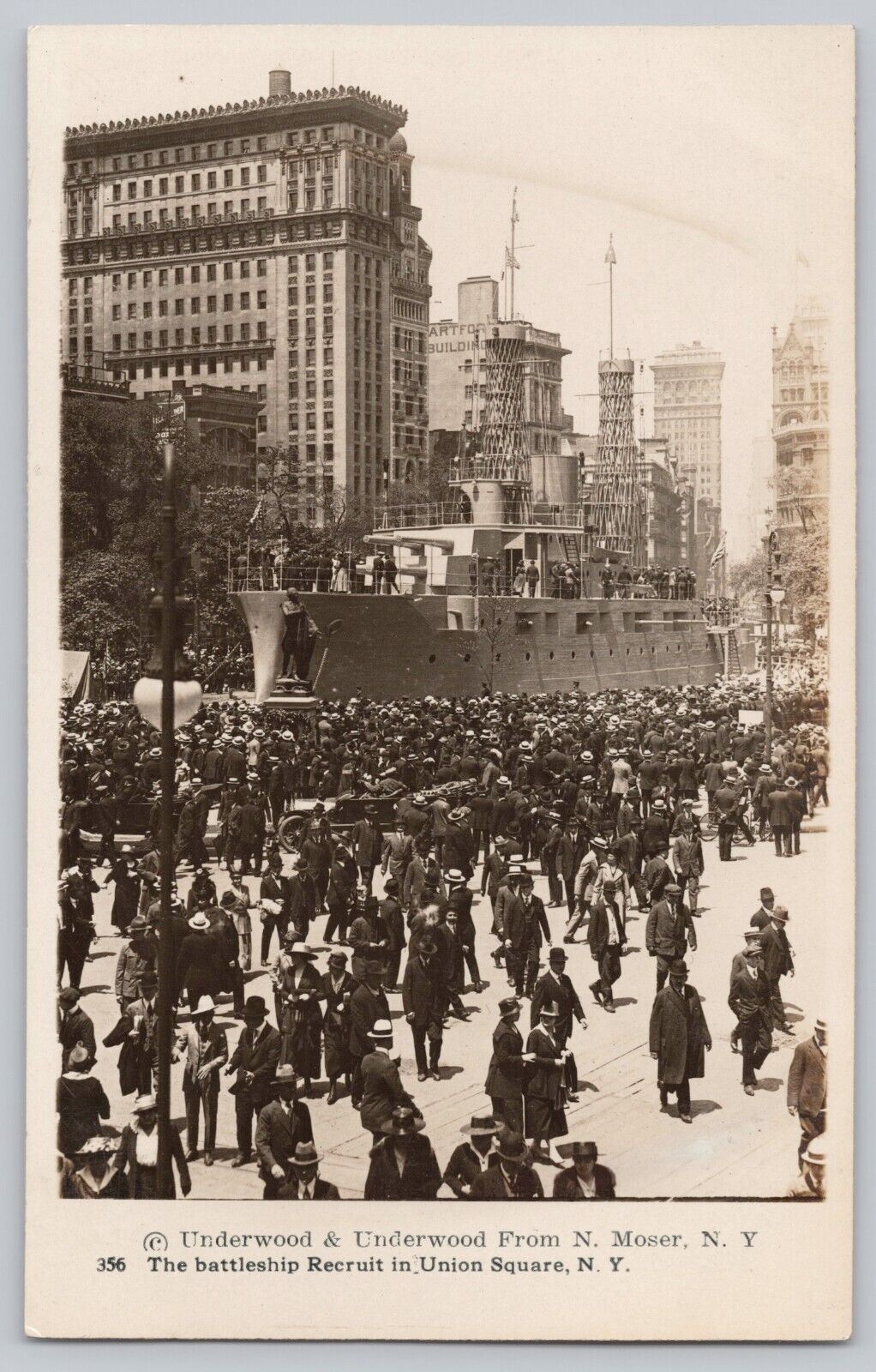 Battleship Recruit in Union Square New York City WWI Underwood Moser Postcard