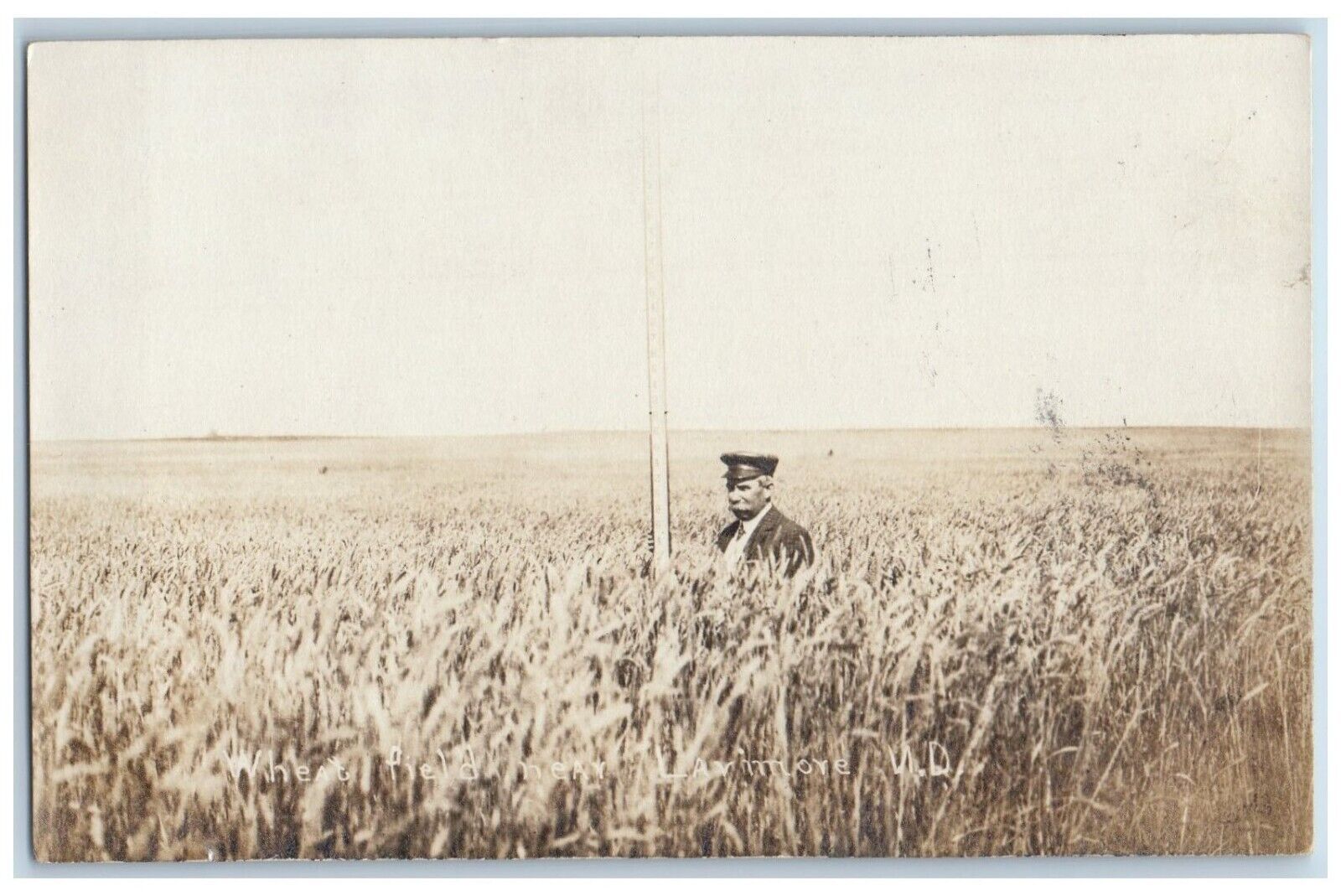 Larimore ND Postcard RPPC Photo Wheat Field Farmer Farming c1910\'s Antique