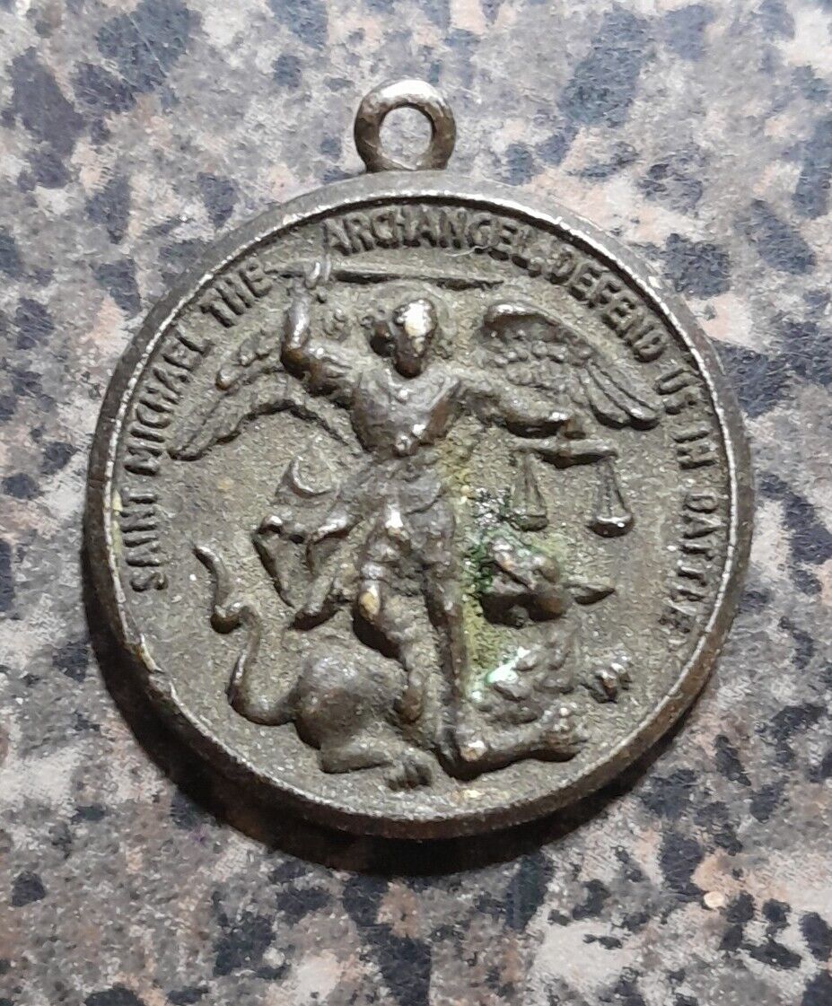 Vintage Saint Michael The Archangel Defend Us In Battle St. Christopher Medal