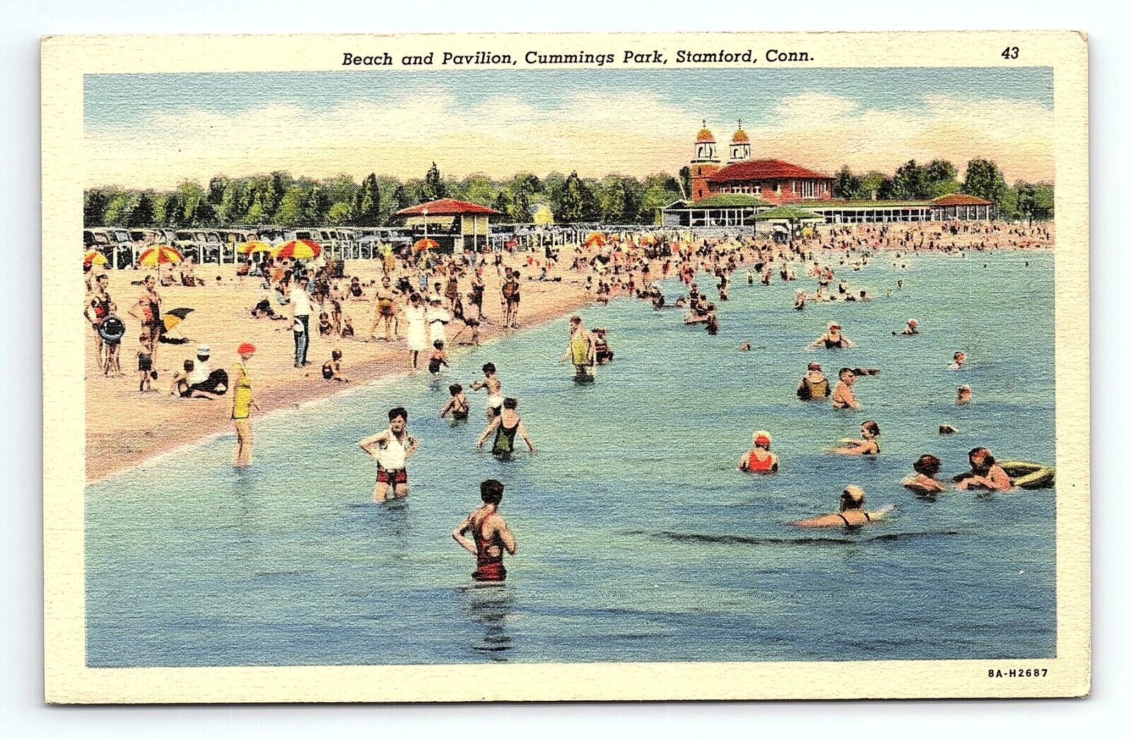 Beach And Pavilion Cummings Park Stamford Connecticut Vintage Postcard