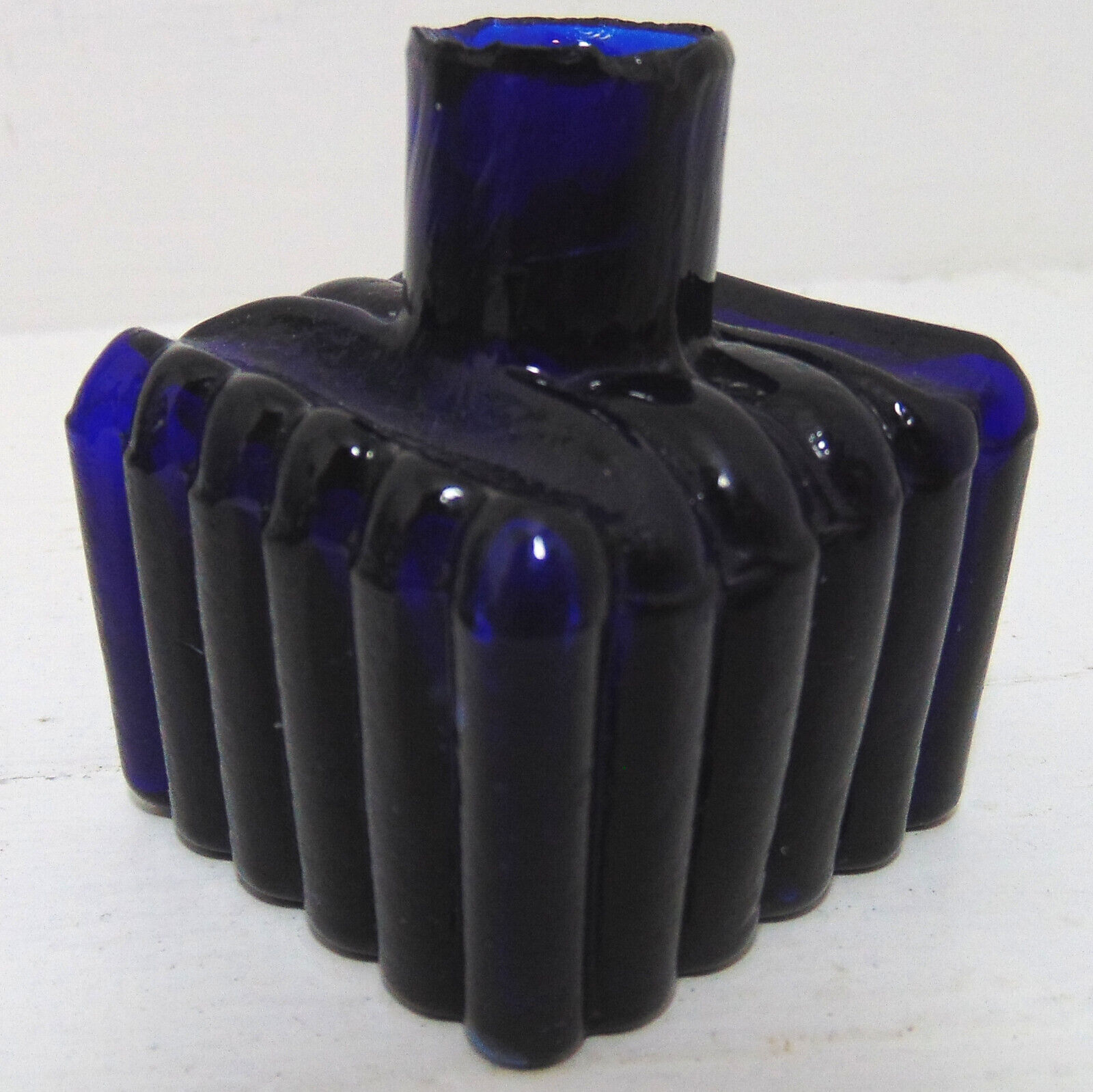 Deep Cobalt Blue Ribbed Ink Bottle c1910-15