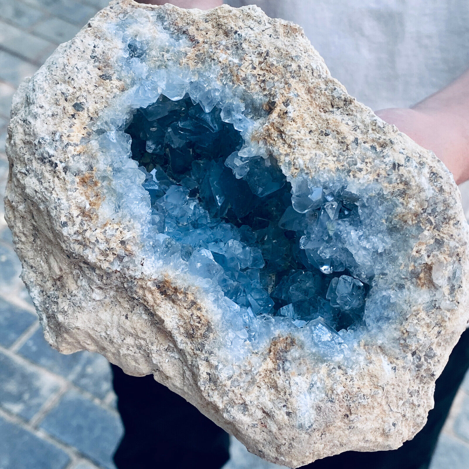 5.29  natural blue celestite geode quartz crystal mineral specimen healing.