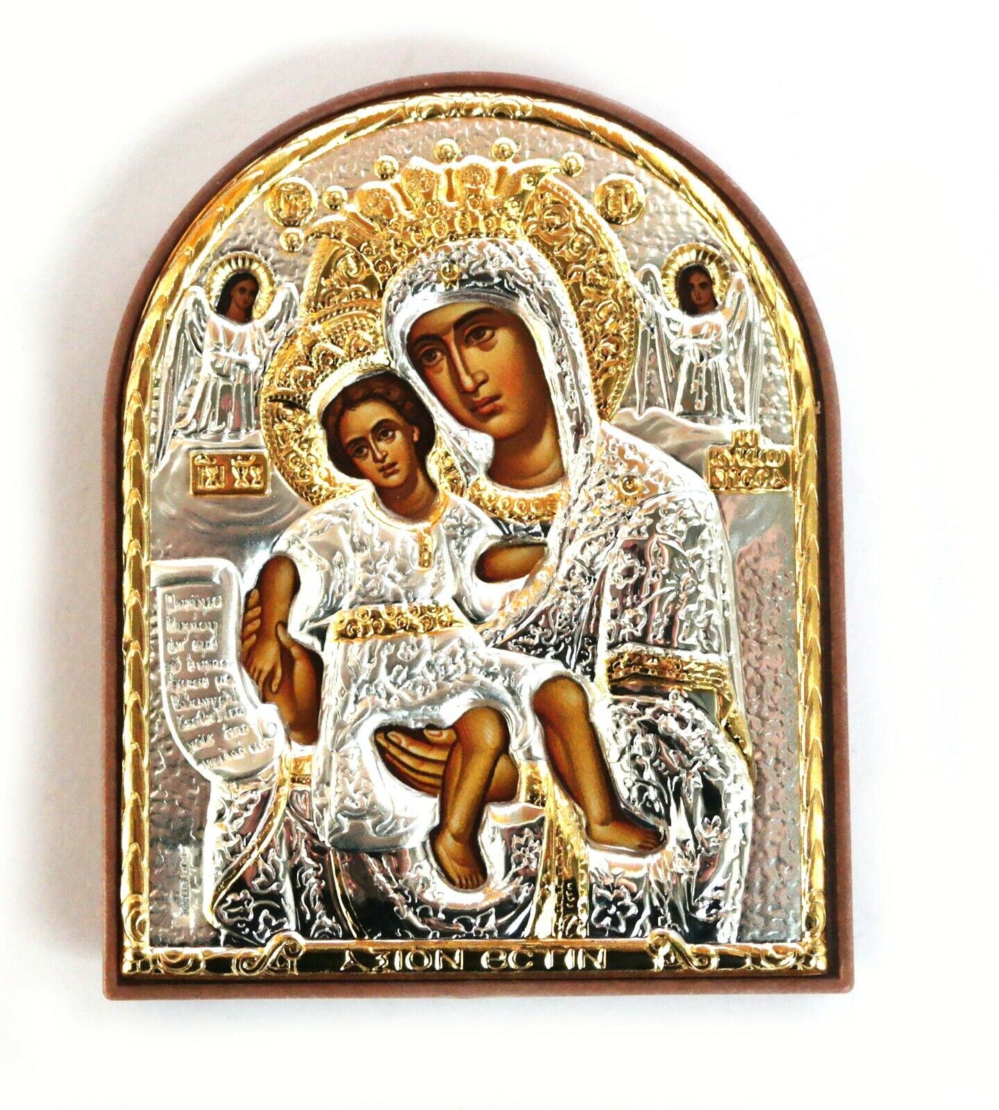 Greek Russian Orthodox Silverplated Icon Our Lady Axion Esti Po-30 8x10cm