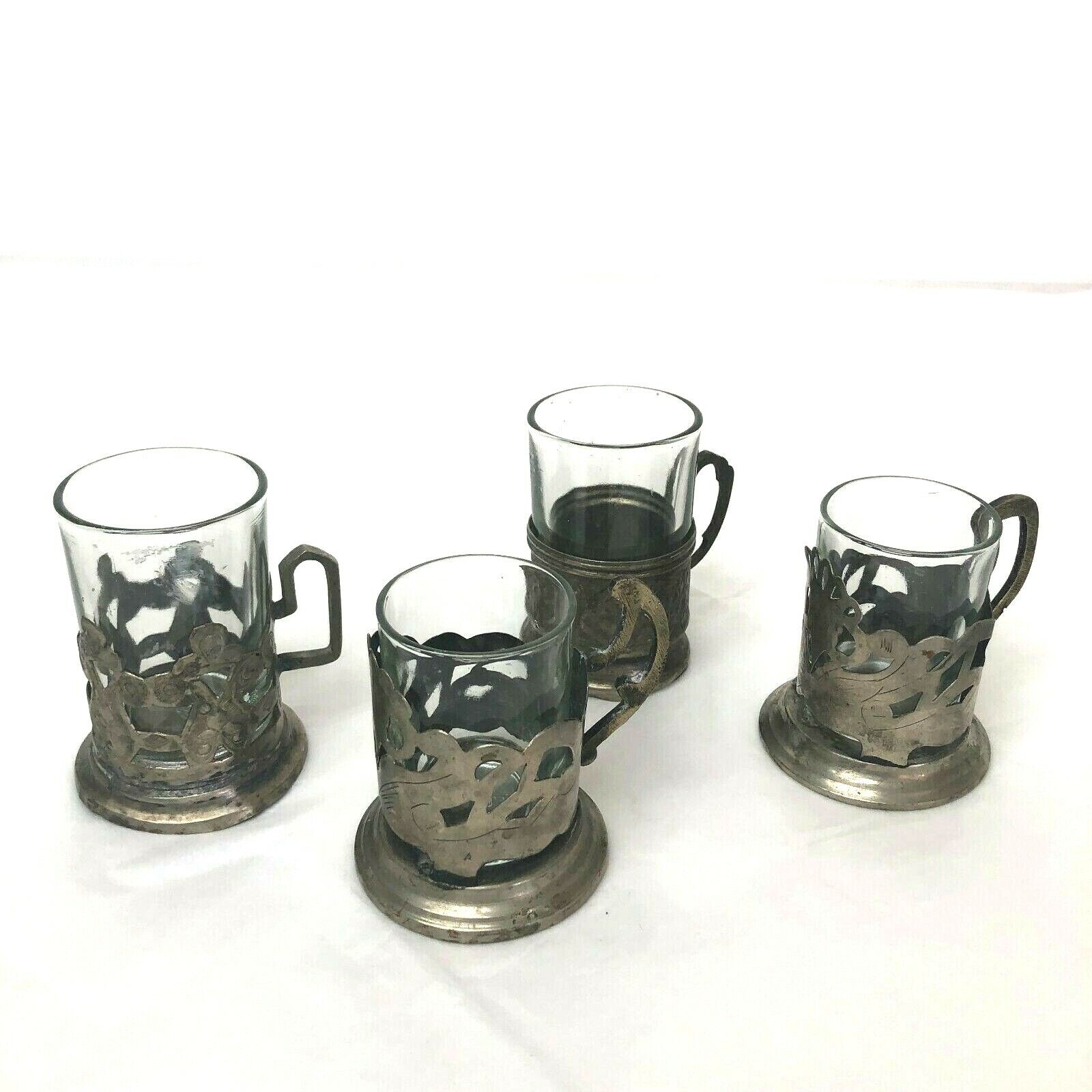 Vintage Silver Shot Glass Cup Holders 4 Glasses 