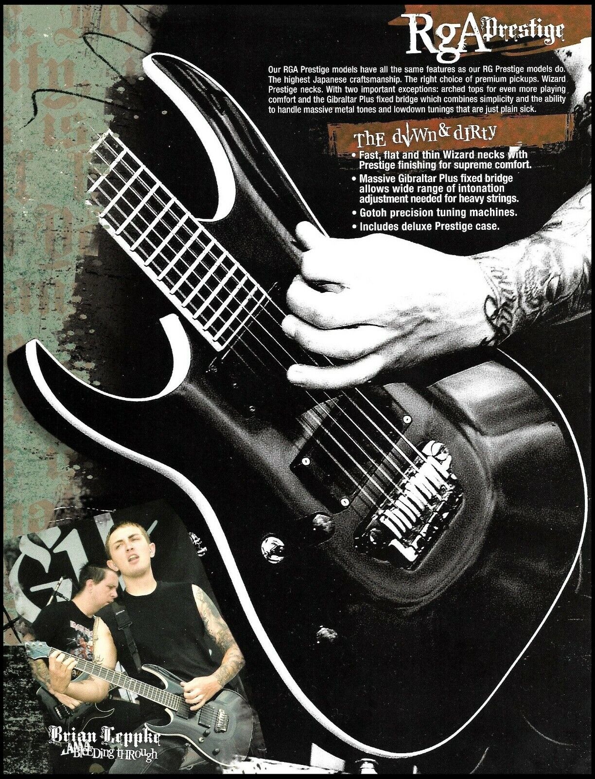 Bleeding Through Brian Leppke Ibanez RGA Prestige series guitar 2010 ad print