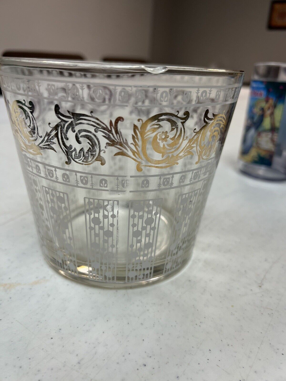 Vintage Culver Glass MCM Ice Bucket; Lovely Gold Pattern. Hollywood Regency