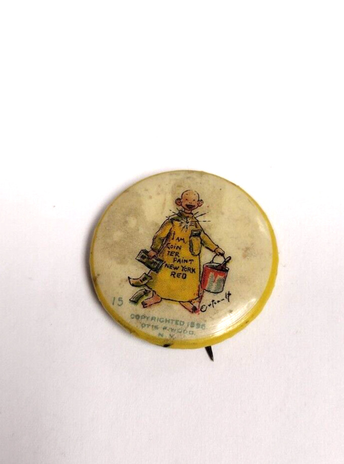 1896 High Admiral Cigarettes Yellow Kid Advertising Pinback Button Pain New York