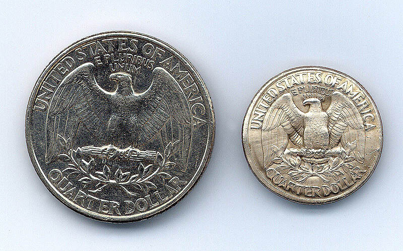 Pair of Uncir. 1996 -1998 Quarters -  One Magnetically SHRUNK, One Normal Size