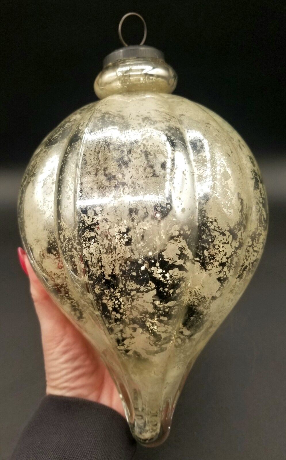 Large Silver Mercury Glass Teardrop Ornament 10.5\