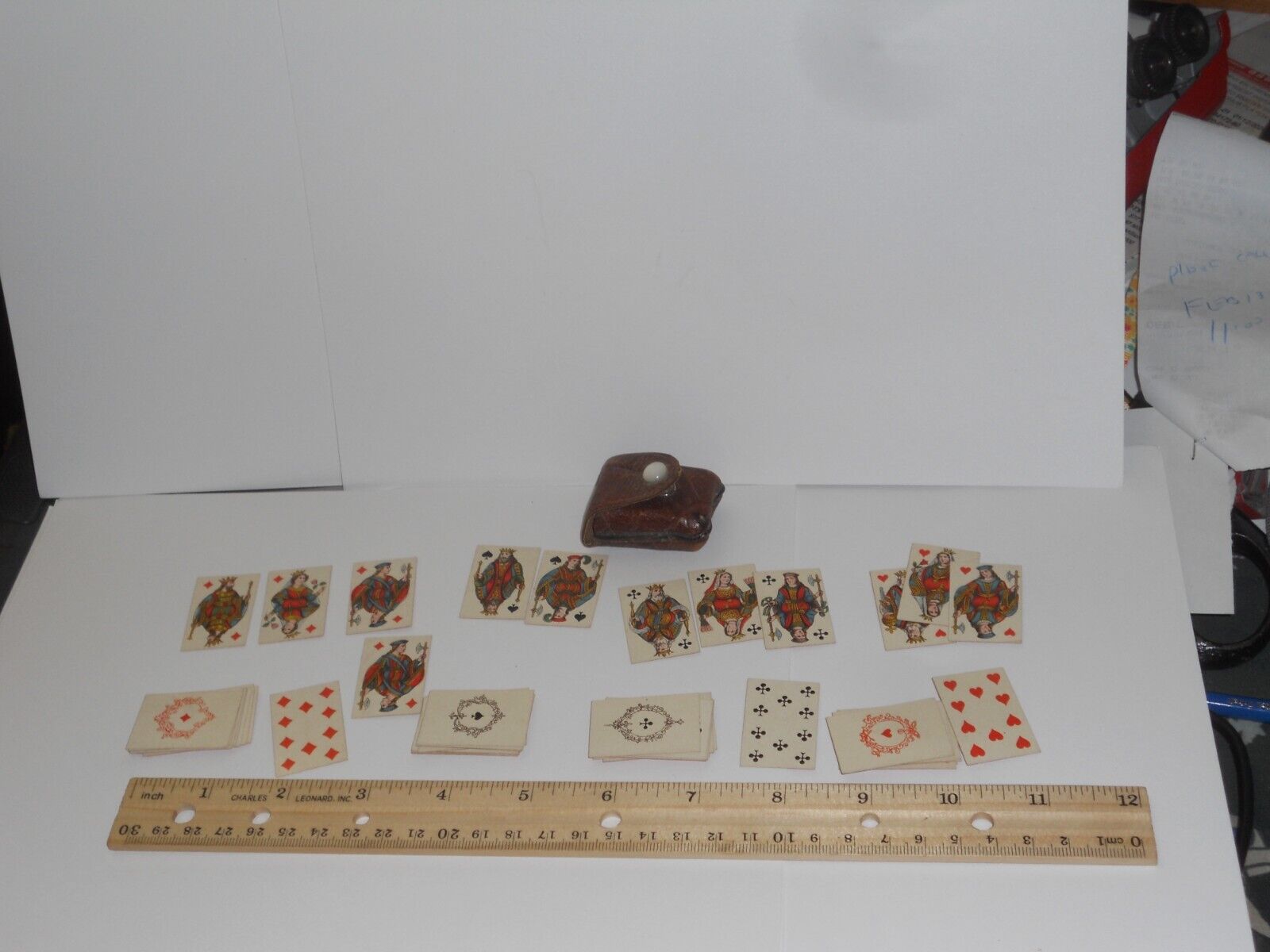 ANTIQUE PRE 1930s MINI PLAYING CARD DECK W/O NUMBERS LETTERS IN LEATHER CASE
