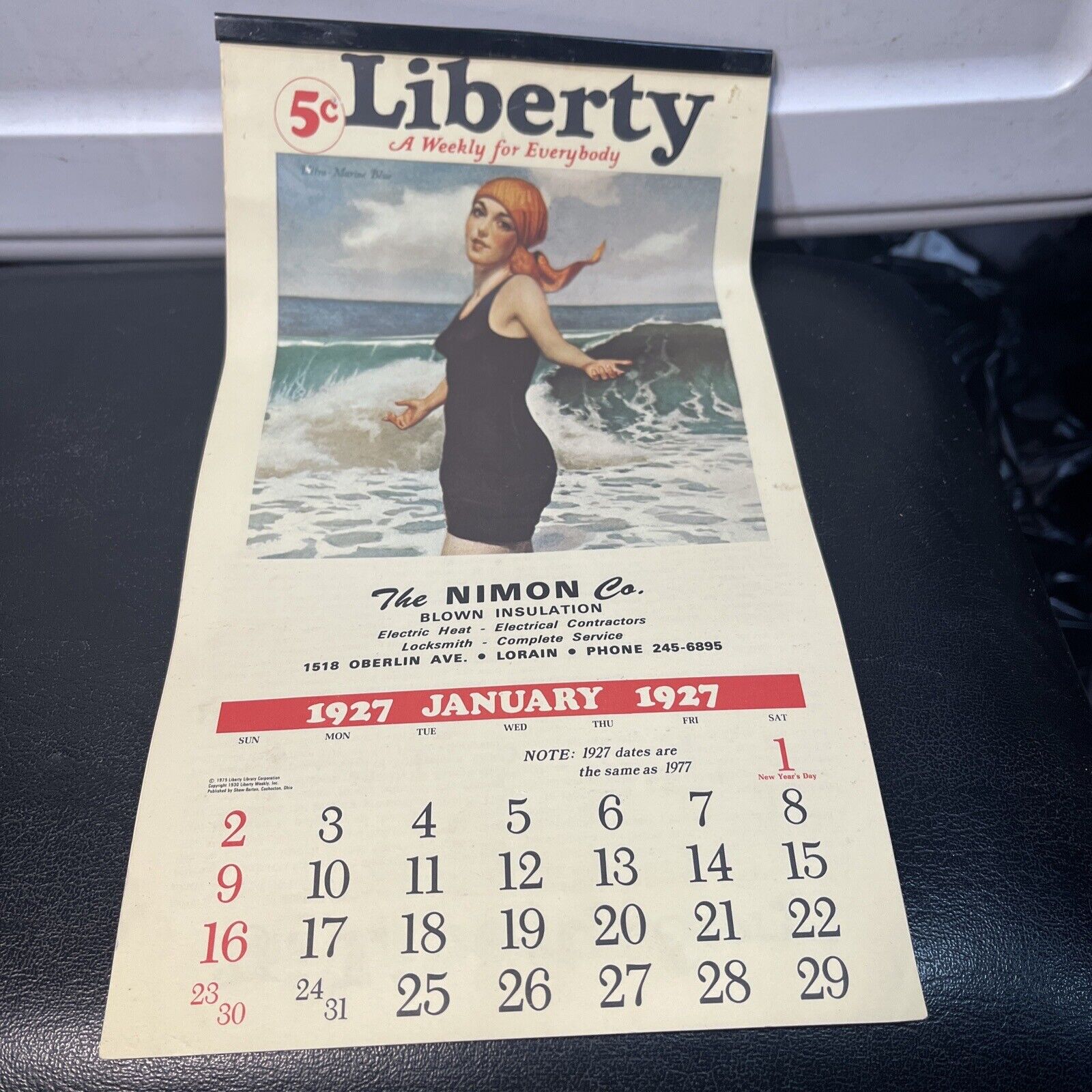 1927 Liberty 5c A Weekly For Everybody Calendar 1927 Dates Same As 1977 Nimon Co