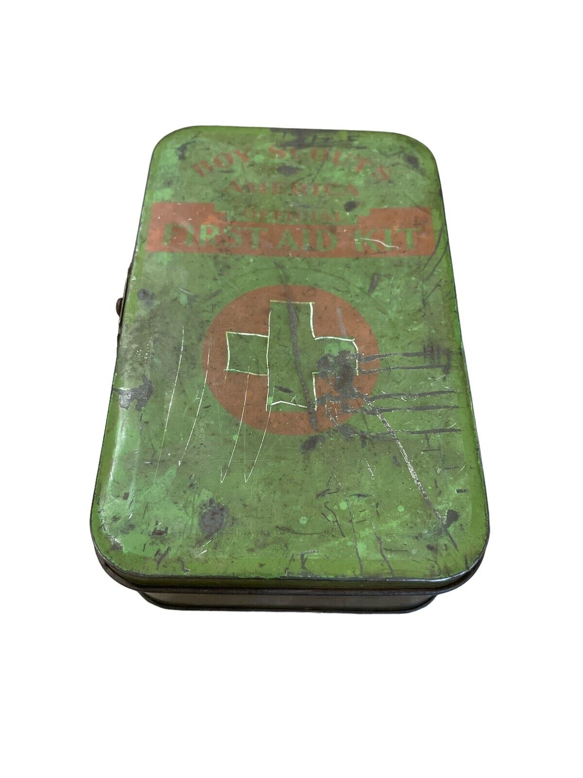 Vintage Boy Scouts First Aid Kit Tin Litho Case Belt Kit Empty