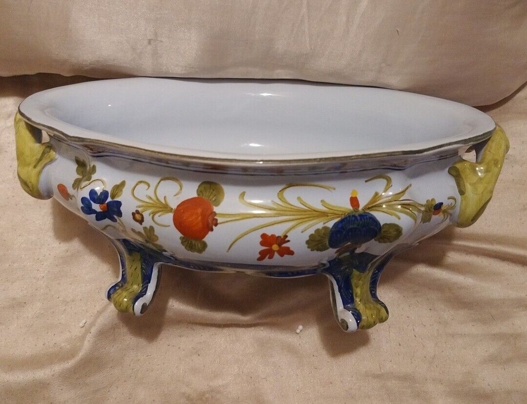 Vintage AMM Faenza Garofano Blue Carnation Oval Serving Bowl Dish. MINT