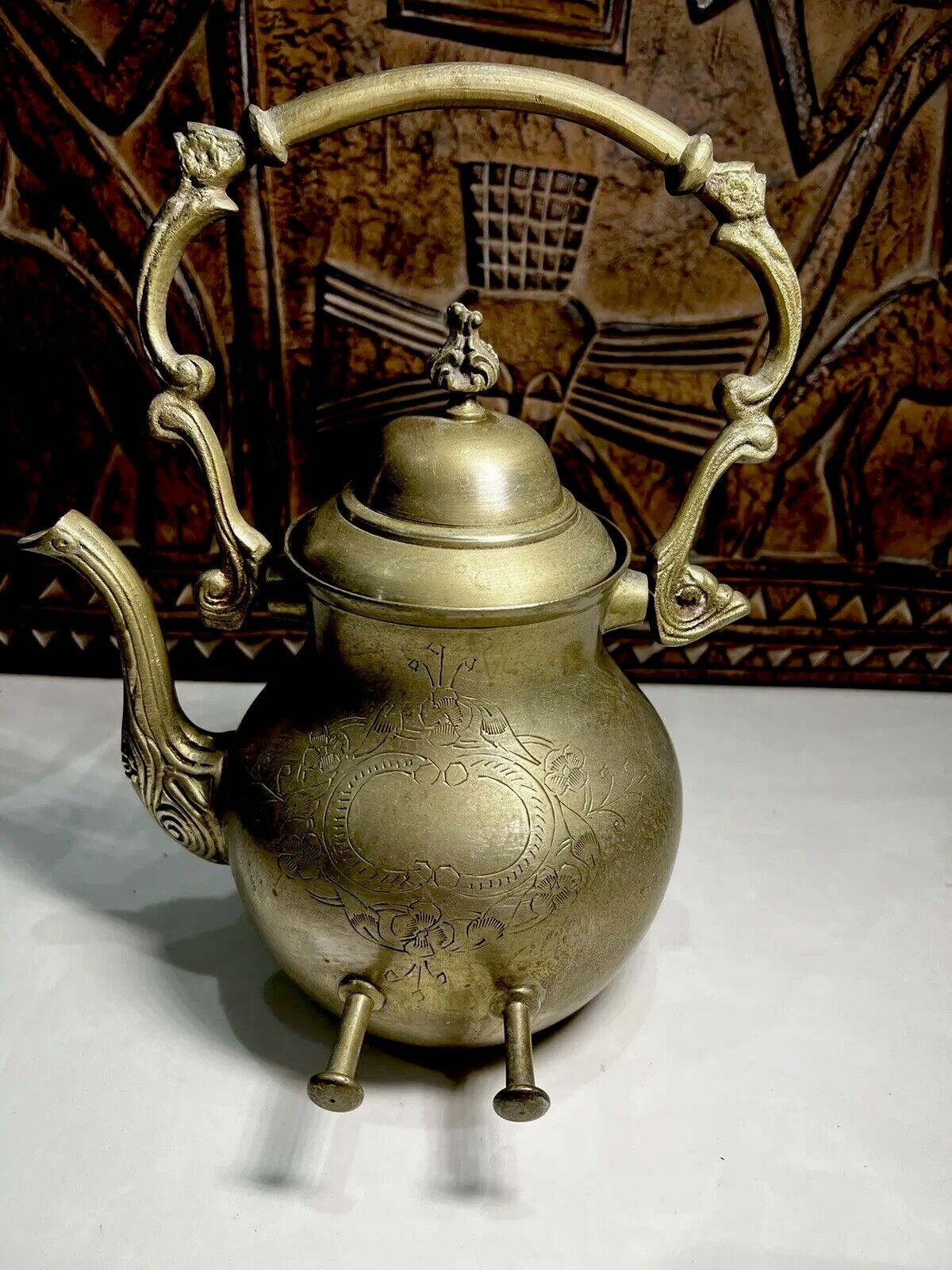 Arabian Teapot Engraved Victorian Brass