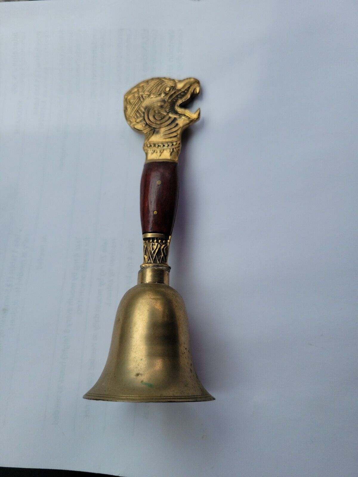 Rare Vintage Brass And Wood Bell 